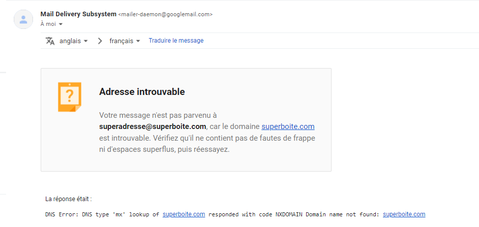 Exemple de hard bounce