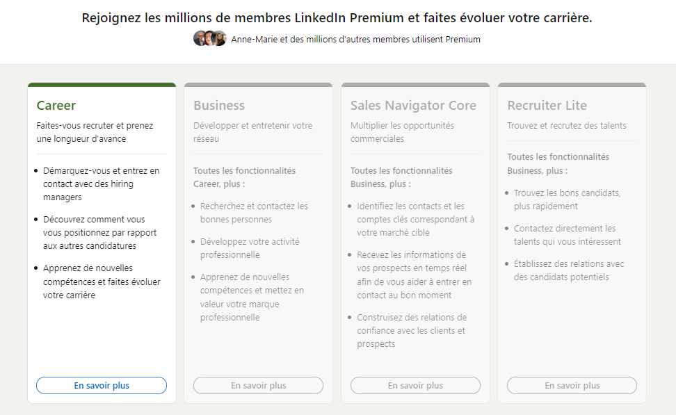 Les diff&eacute;rentes formules de Linkedin Premium