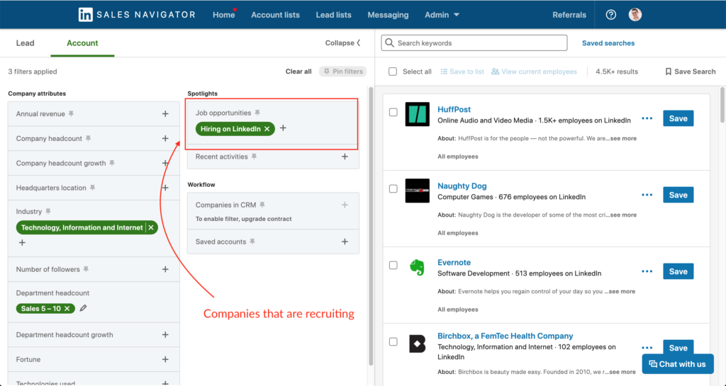 Sales Nav - Currently Recruiting