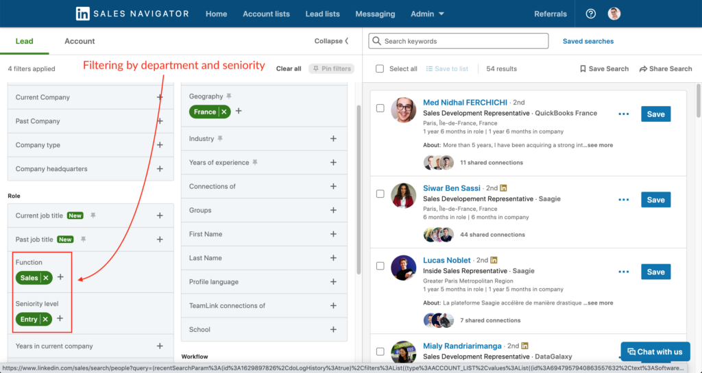 Sales Nav - Department & Seniority