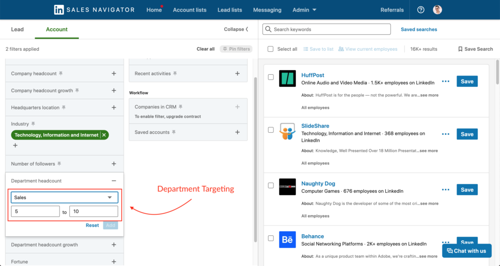 Sales Nav - Department Targeting
