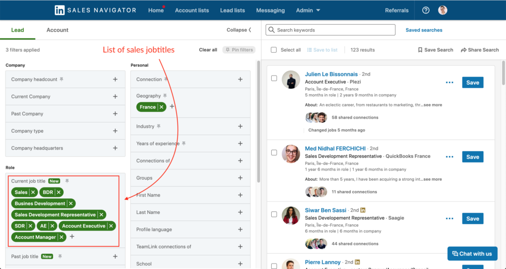Sales Nav - Listing Job Titles