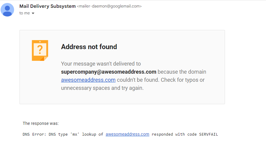 hard bounce email not found