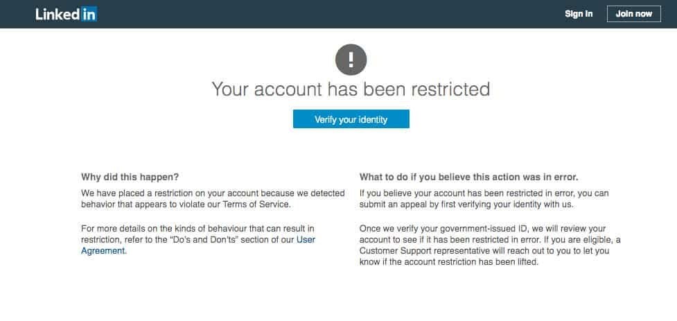 linkedin account restricted