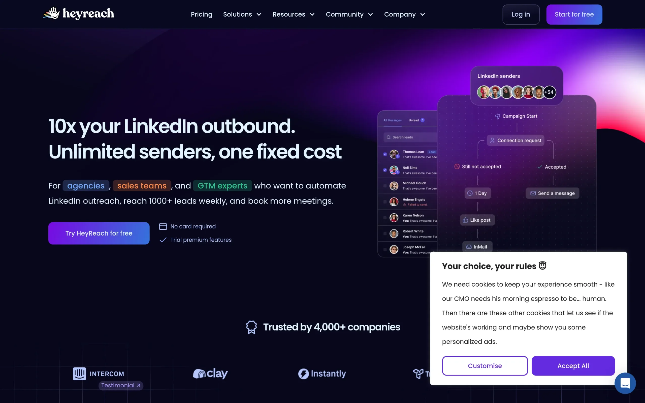 Heyreach interface showing key features and dashboard