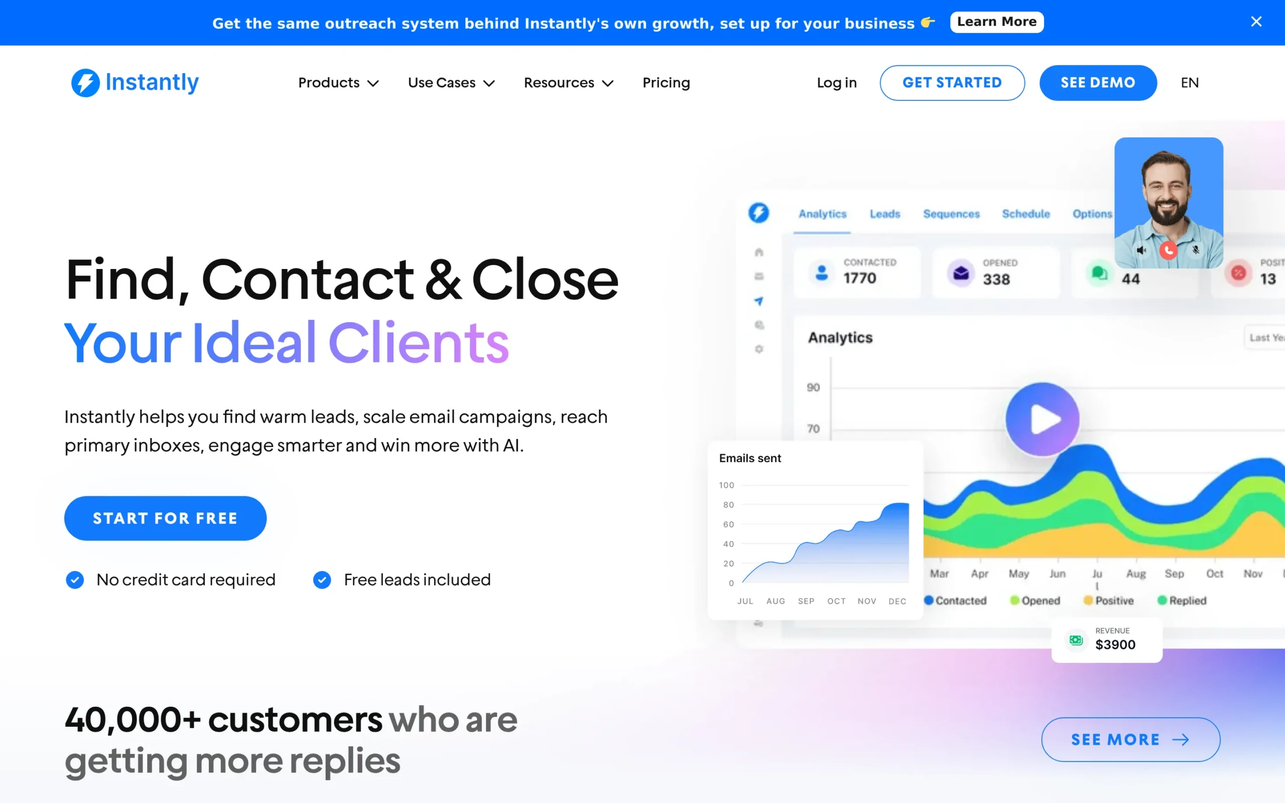 Instantly interface showing key features and dashboard
