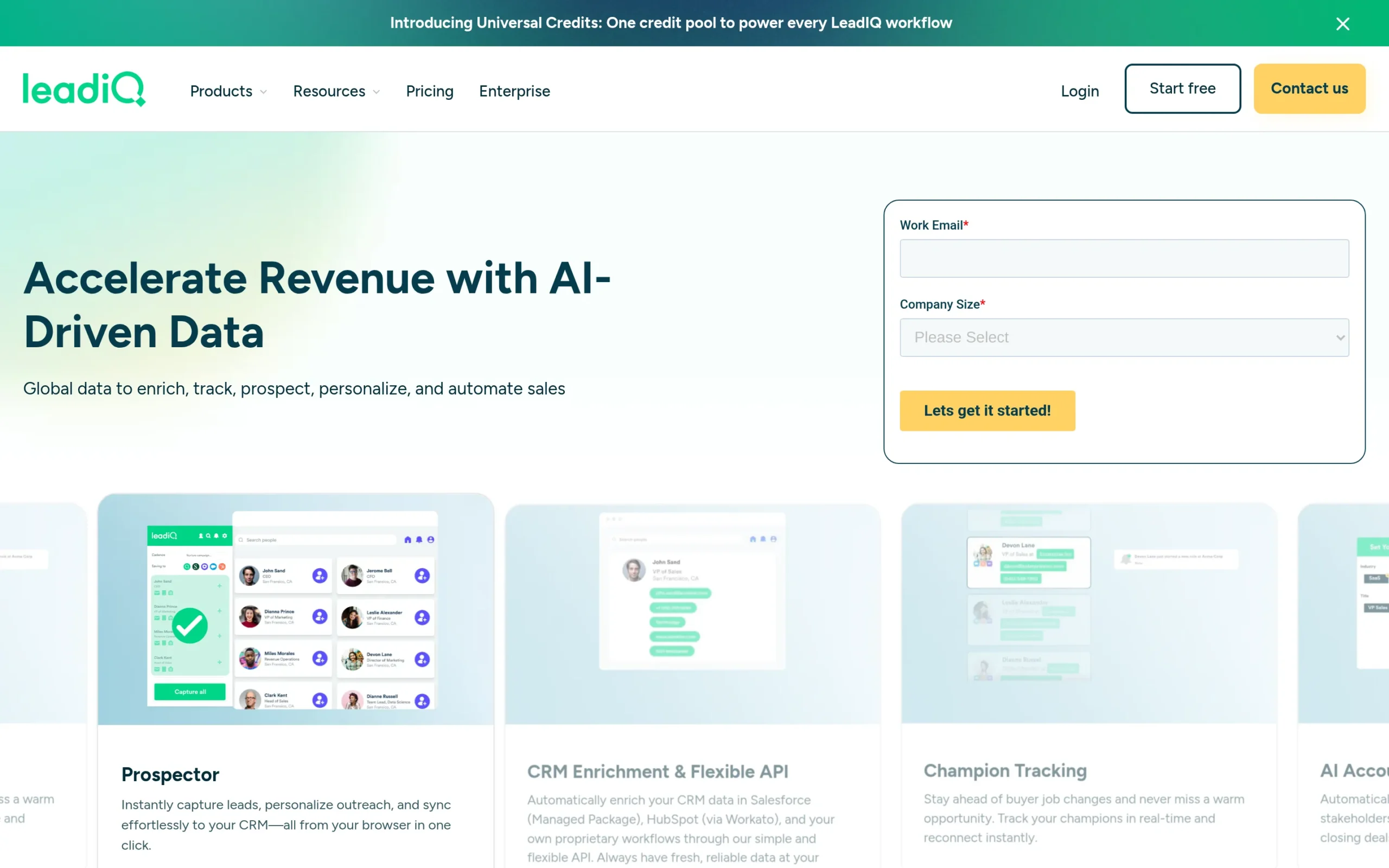 LeadIQ interface showing key features and dashboard