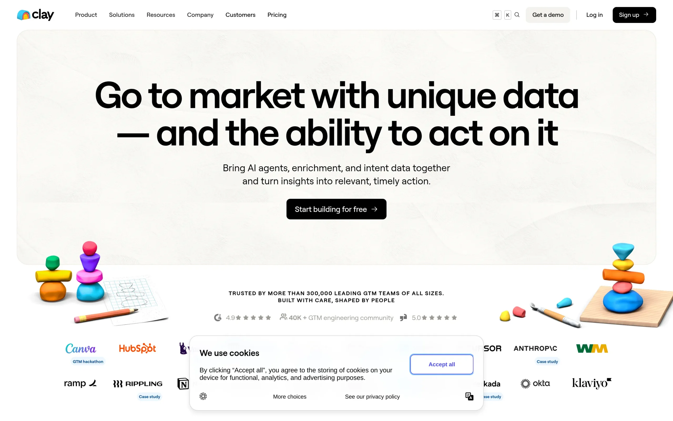 Clay interface showing key features and dashboard
