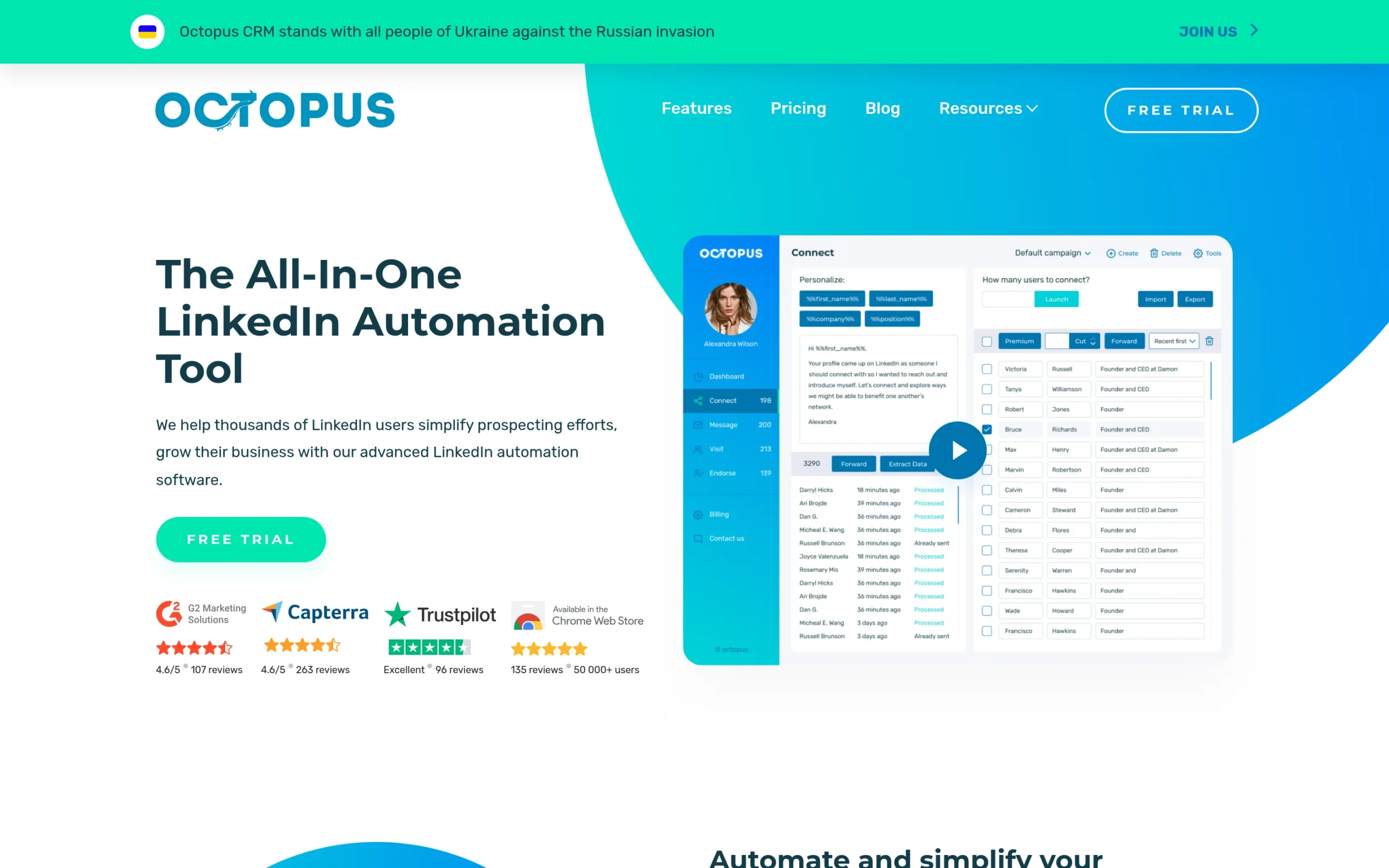 Interface de Octopus montrant les fonctionnalit&eacute;s cl&eacute;s