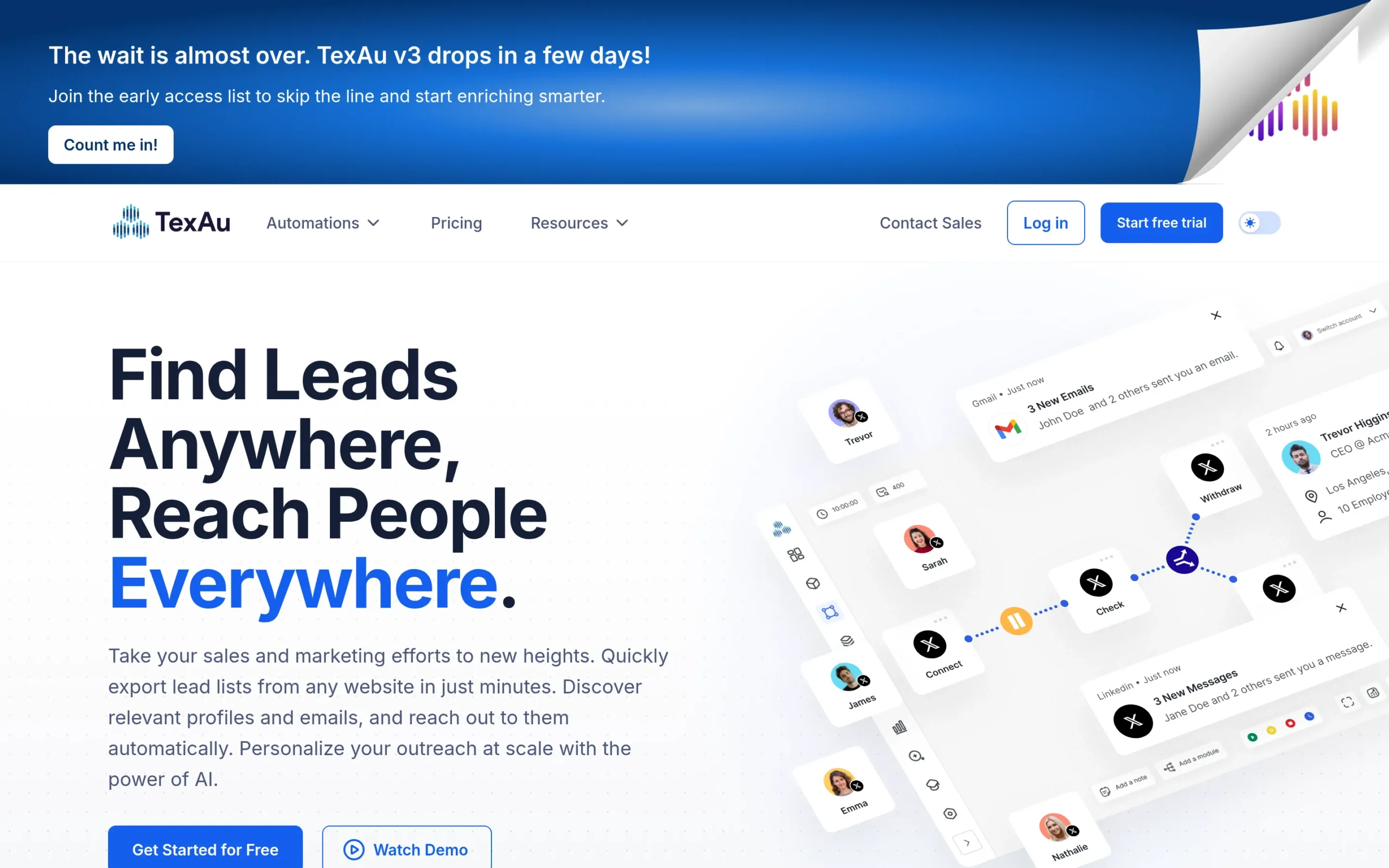 Texau interface showing key features and dashboard